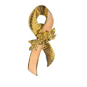 Vtg Avon Gold Tone Pink Enamel Pin Breast Cancer Rose 2" Estate 8.91g Medical